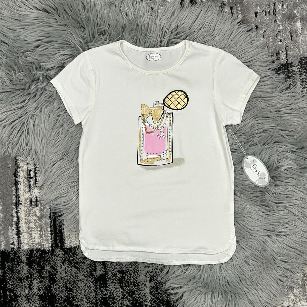 Frenchie Mini Couture Girls Perfume Screen Print & Bedazzled‎ TShirt Size 5Y NEW